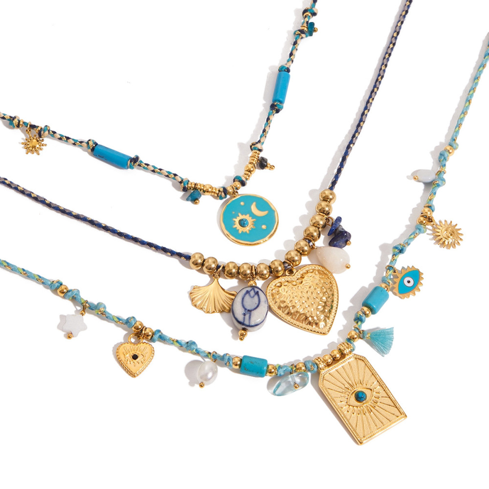 Collier Pendentif Classique Pour Femme En Acier Inoxydable, Couleur Or, Orné D'Un Motif Calaïte Et D'Un Tarot. Image7