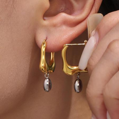 Boucles d'oreilles pendantes pour femme, en acier inoxydable doré, imperméables, de forme irrégulière (1 paire).