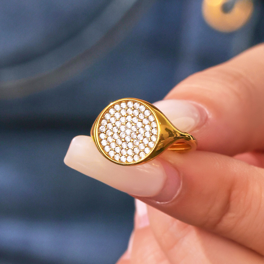 Bague Minimaliste Géométrique En Acier Inoxydable Étanche Avec Zircon Pour Femme (1 Pièce) Image3