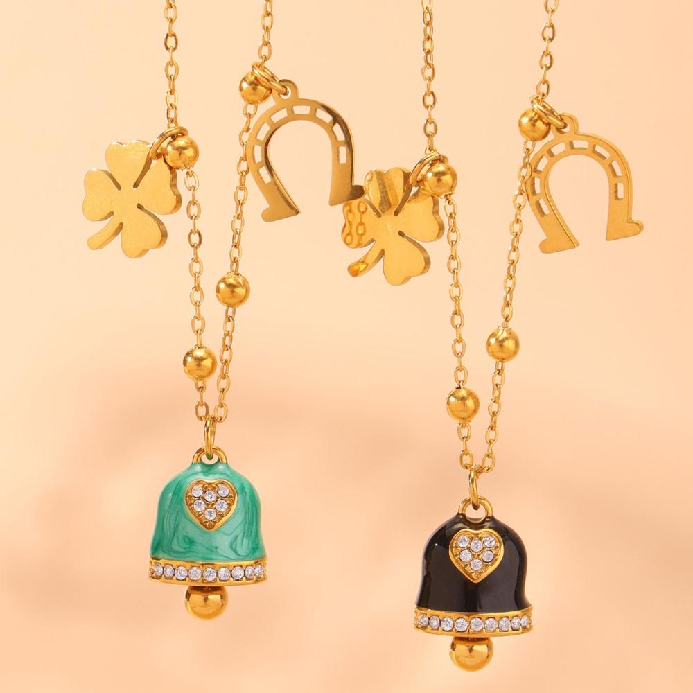Ensemble De Colliers Pour Femmes, 1 Pièce, En Acier Inoxydable Imperméable Couleur Or, Avec Clochette Image8