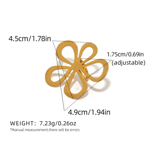 Bague De Déclaration Pour Femme En Acier Inoxydable Couleur Or Avec Motif Floral Rétro, 1 Pièce h5 Image2