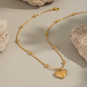Collier Pendentif Cœur En Acier Inoxydable Étanche Couleur Or (1 Pièce) h5 Image4