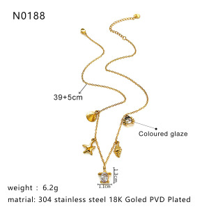 Collier Pendentif Oceanic En Acier Inoxydable Étanche Couleur Or (1 Pièce) h5 Image2