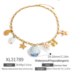 Collier Pendentif Oceanic En Acier Inoxydable Étanche Couleur Or (1 Pièce) h5 Image2