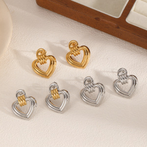 1 Paire De Boucles D'Oreilles Puces Daily Heart En Acier Inoxydable Étanche Couleur Or Pour Femme h5 Image2
