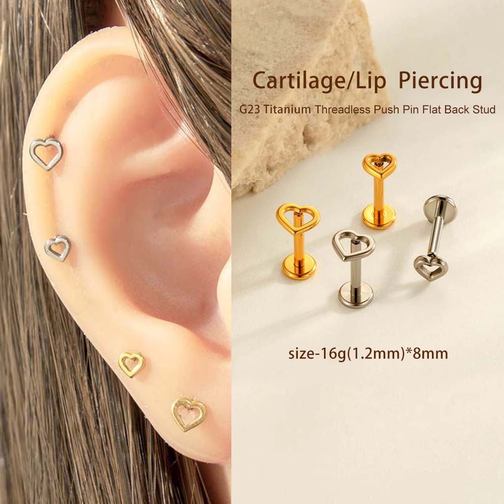 Boucle D'Oreille Piercing En Alliage De Titane Couleur Or En Forme De Cœur Image4