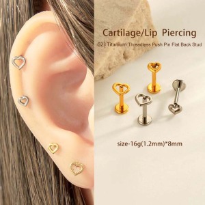 Boucle D'Oreille Piercing En Alliage De Titane Couleur Or En Forme De Cœur h5 Image4
