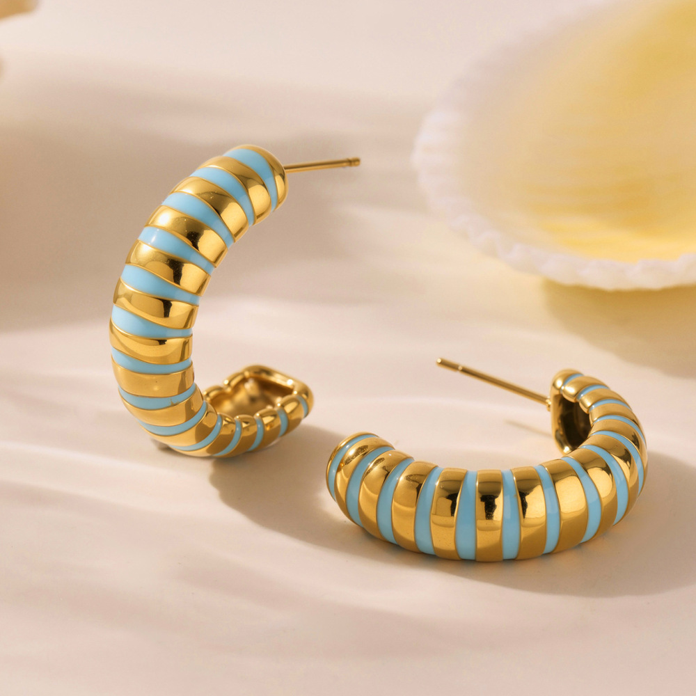 1 Paire De Boucles D'Oreilles Créoles Pour Femme, En Acier Inoxydable Doré, Forme Irrégulière, Collection Classique, Étanches. Image6