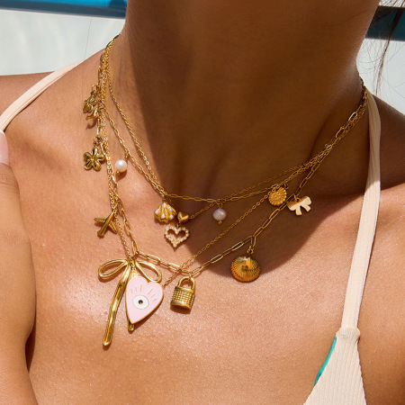 Collier pendentif œil de diable mignon pour femme, en acier inoxydable étanche couleur or (1 pièce) 2