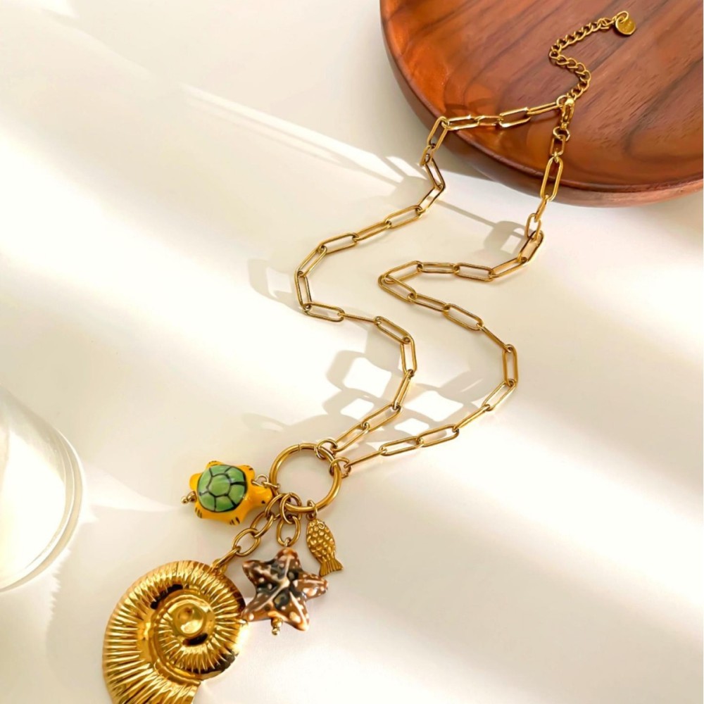 Collier Pendentif En Acier Inoxydable Doré, Étanche, En Forme De Coquillage Image5