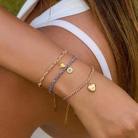 Bracelet tressé rétro en acier inoxydable, couleur or, avec motif cœur (1 pièce) 2