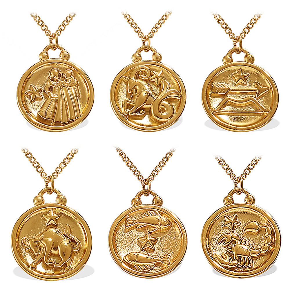 Collier Pendentif En Acier Inoxydable Étanche, 1 Pièce, Avec Signes Du Zodiaque Et Couleurs Assorties Image5