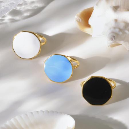 Bague tendance hexagonale en acier inoxydable doré, émaillée et imperméable (1 pièce)