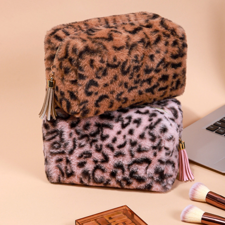 Trousse de maquillage en peluche léopard rétro 1 pièce