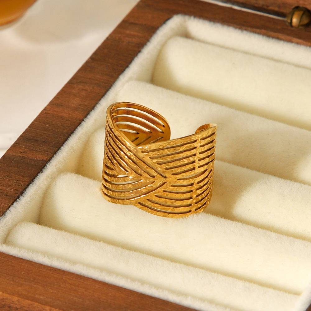 Bague Simple En Acier Inoxydable Couleur Or, Motif Plante Quotidienne, 1 Pièce h5Image5