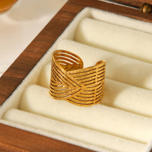 Bague Simple En Acier Inoxydable Couleur Or, Motif Plante Quotidienne, 1 Pièce h5 Image5