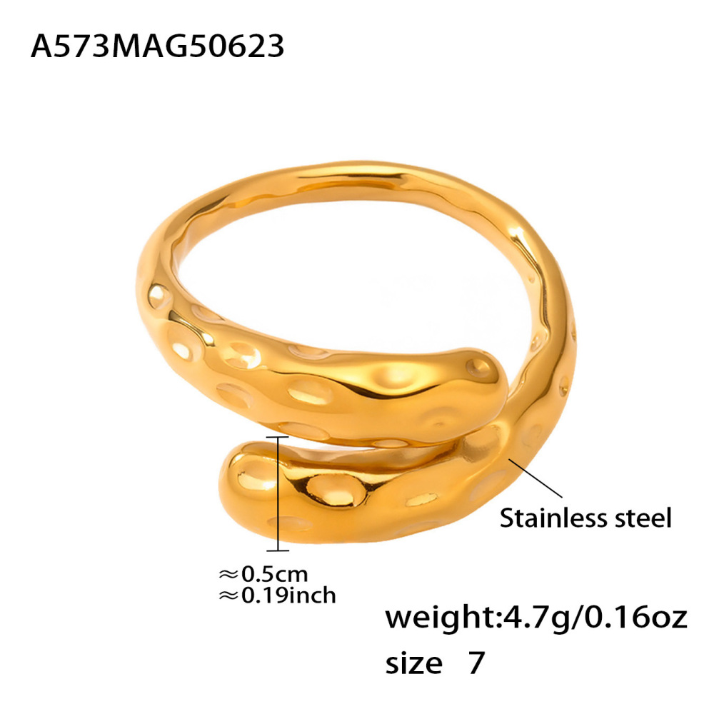 Bague Classique De Forme Irrégulière En Acier Inoxydable, Étanche, Couleur Or Image2