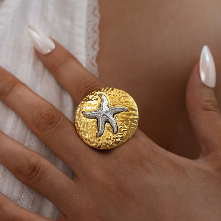 1 paire de bijoux simples et décontractés en acier inoxydable couleur or pour femme, motif étoile de mer 2