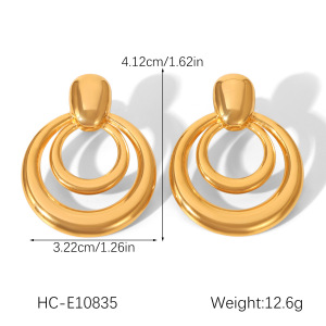 Boucles D'Oreilles Puces Modernes Rondes En Acier Inoxydable, Étanches, Couleur Or, Pour Femme (1 Paire) h5 Image2
