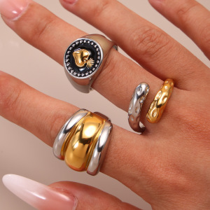 Bague Classique De Forme Irrégulière En Acier Inoxydable, Étanche, Couleur Or h5 Image5