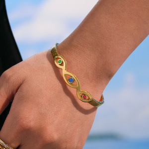 Ensemble De 1 Bracelet Délicat Œil De Diable En Acier Inoxydable Étanche Couleur Or Pour Femme h5 Image6