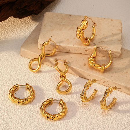 1 paire de boucles d'oreilles créoles classiques en acier inoxydable imperméables pour femmes, de forme irrégulière