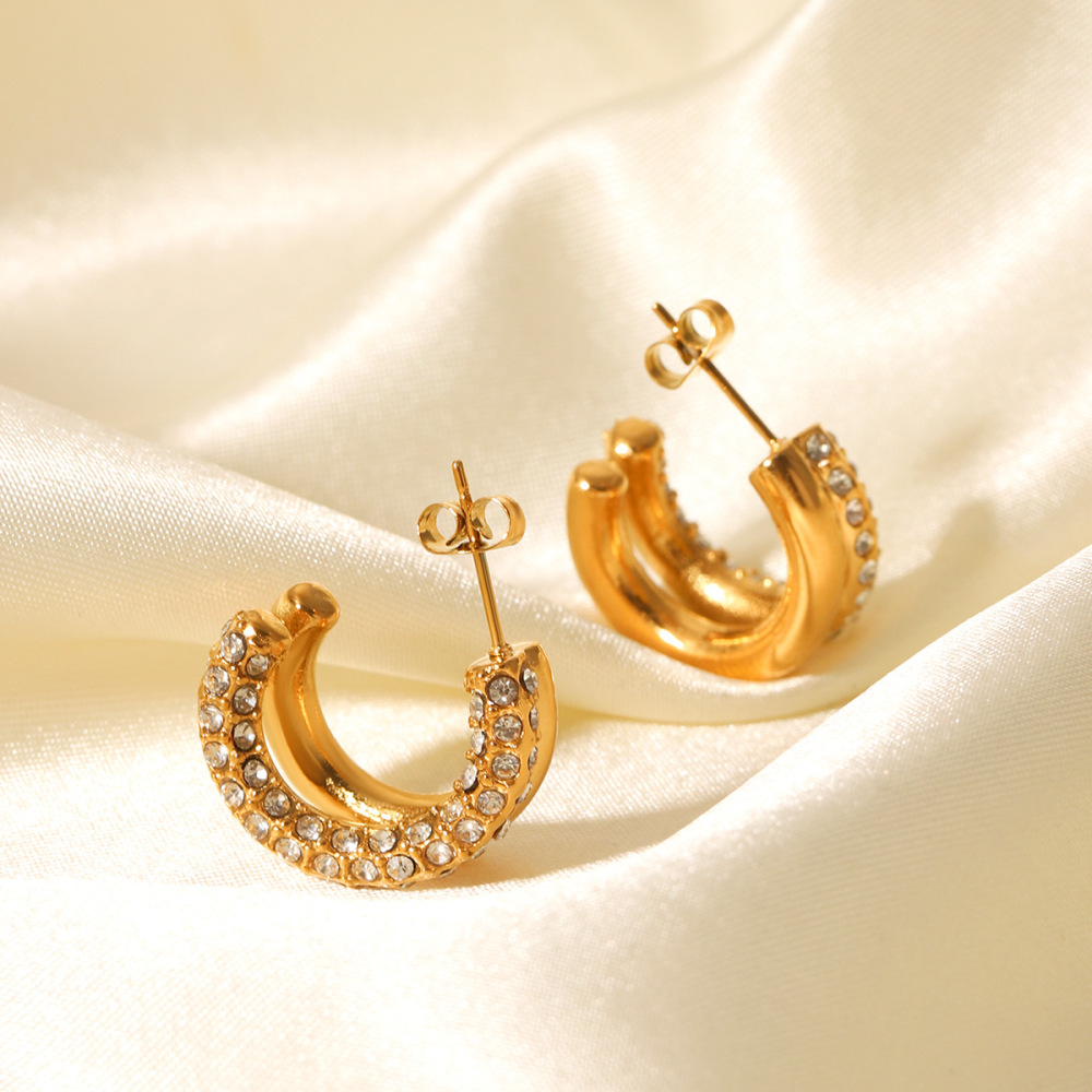 1 Paire De Boucles D'Oreilles Créoles Géométriques En Acier Inoxydable Pour Femme, Série Simple h5Image5