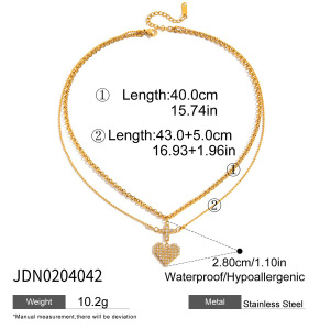 Collier À Plusieurs Rangs Pour Femme, En Acier Inoxydable Doré, Motif Cœur Romantique (1 Pièce) h5 Image2