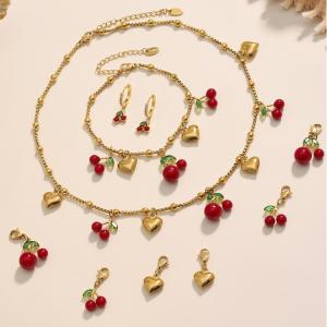 Ensemble De Bijoux Pour Femmes En Acier Inoxydable Doré, Couleur Cerise Vive (1 Pièce). h5 Image8