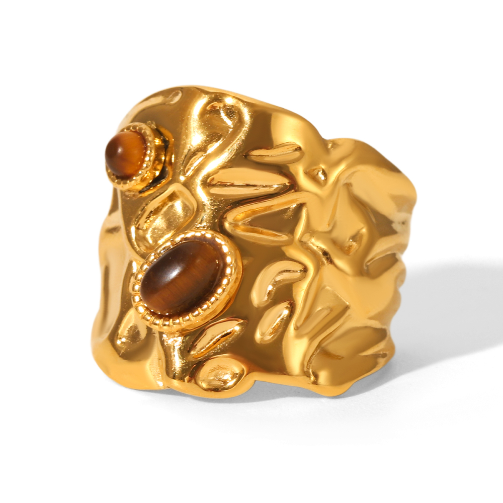Bague Tendance En Acier Inoxydable Imperméable Avec Pierre Naturelle, De Forme Irrégulière, À Porter Au Quotidien. 