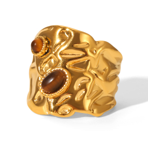 Bague Tendance En Acier Inoxydable Imperméable Avec Pierre Naturelle, De Forme Irrégulière, À Porter Au Quotidien. h5 