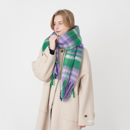 1 écharpe d'hiver en polyester à carreaux pour femme 2
