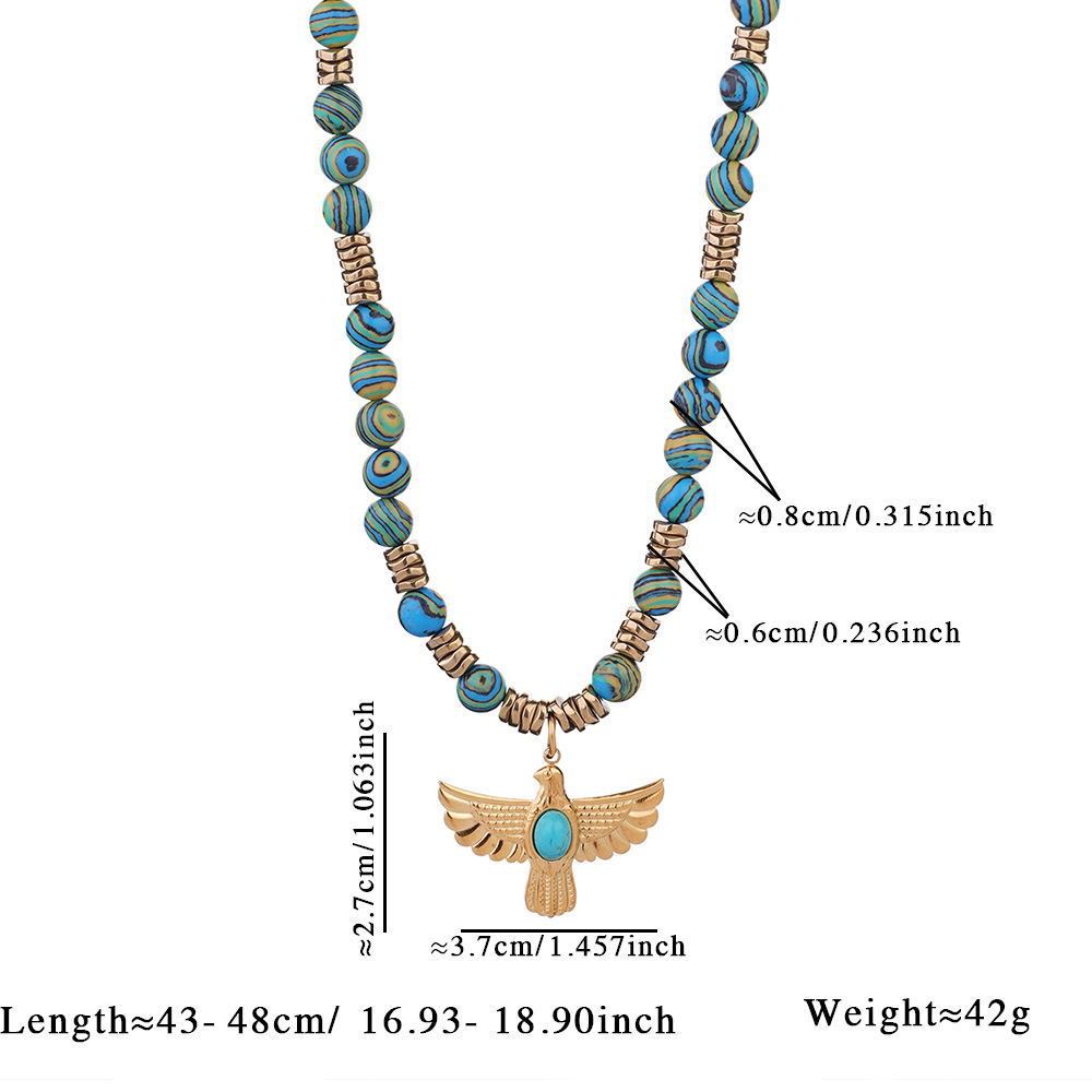 Collier De Perles Pour Femme, 1 Pièce, Motif Aigle Classique, Pierres Naturelles, Couleur Or Image2