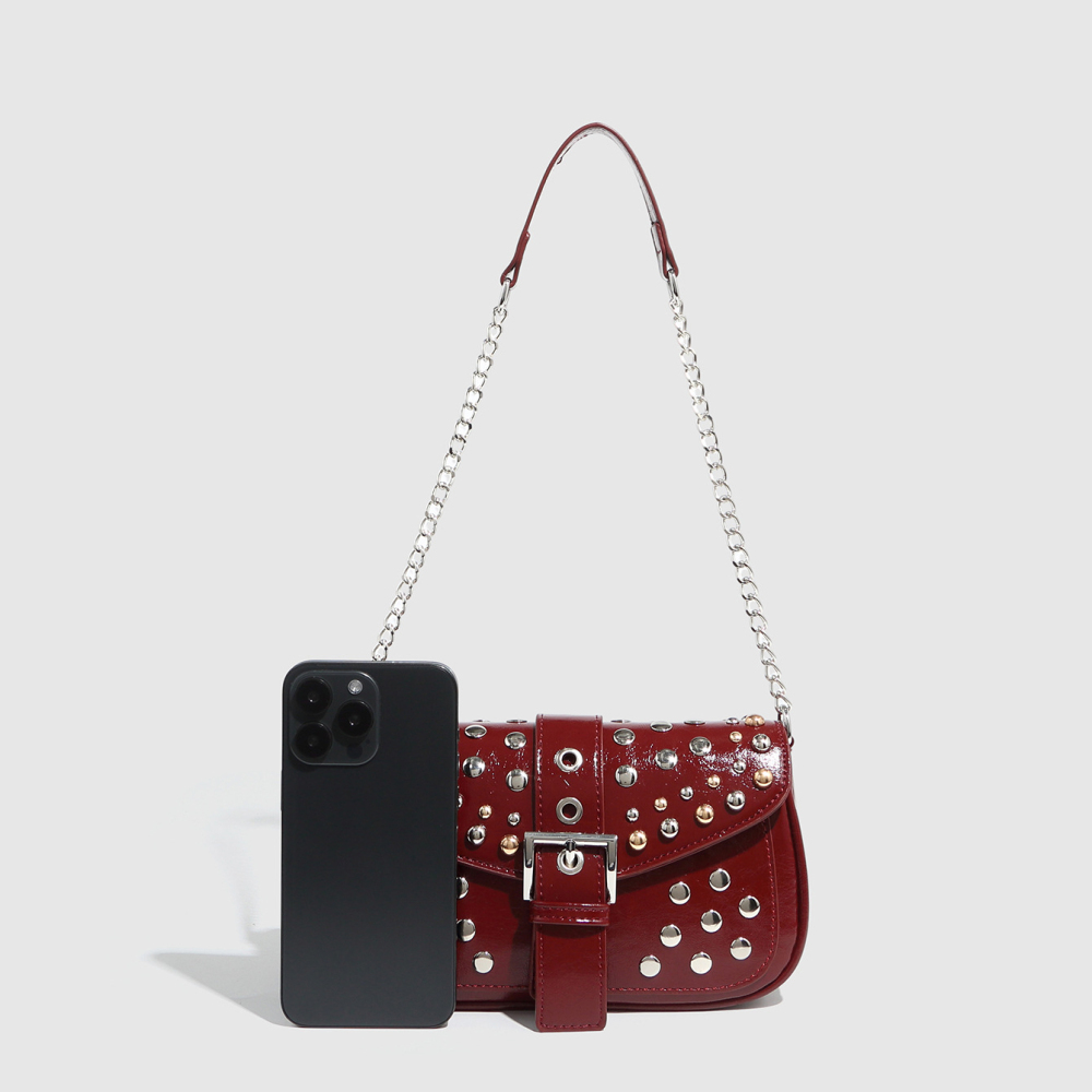 Sac À Bandoulière Simple Pour Femme, Style Hip-Pop/Rock, Couleur Unie, Rivets, Pu, 1 Pièce h5Image4