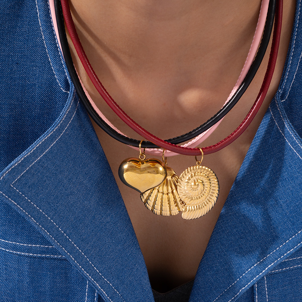 Collier Pendentif Élégant Pour Femme, En Acier Inoxydable, Couleur Or, Avec Pendentif Coquillage Étanche (1 Pièce) Image3