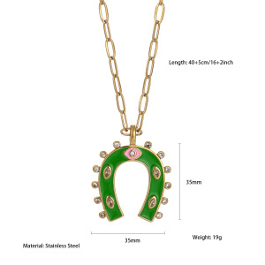 Collier Pendentif Rétro En Forme De Fer À Cheval, En Acier Inoxydable Étanche, Couleur Or, Pour Femme (1 Pièce) h5 
