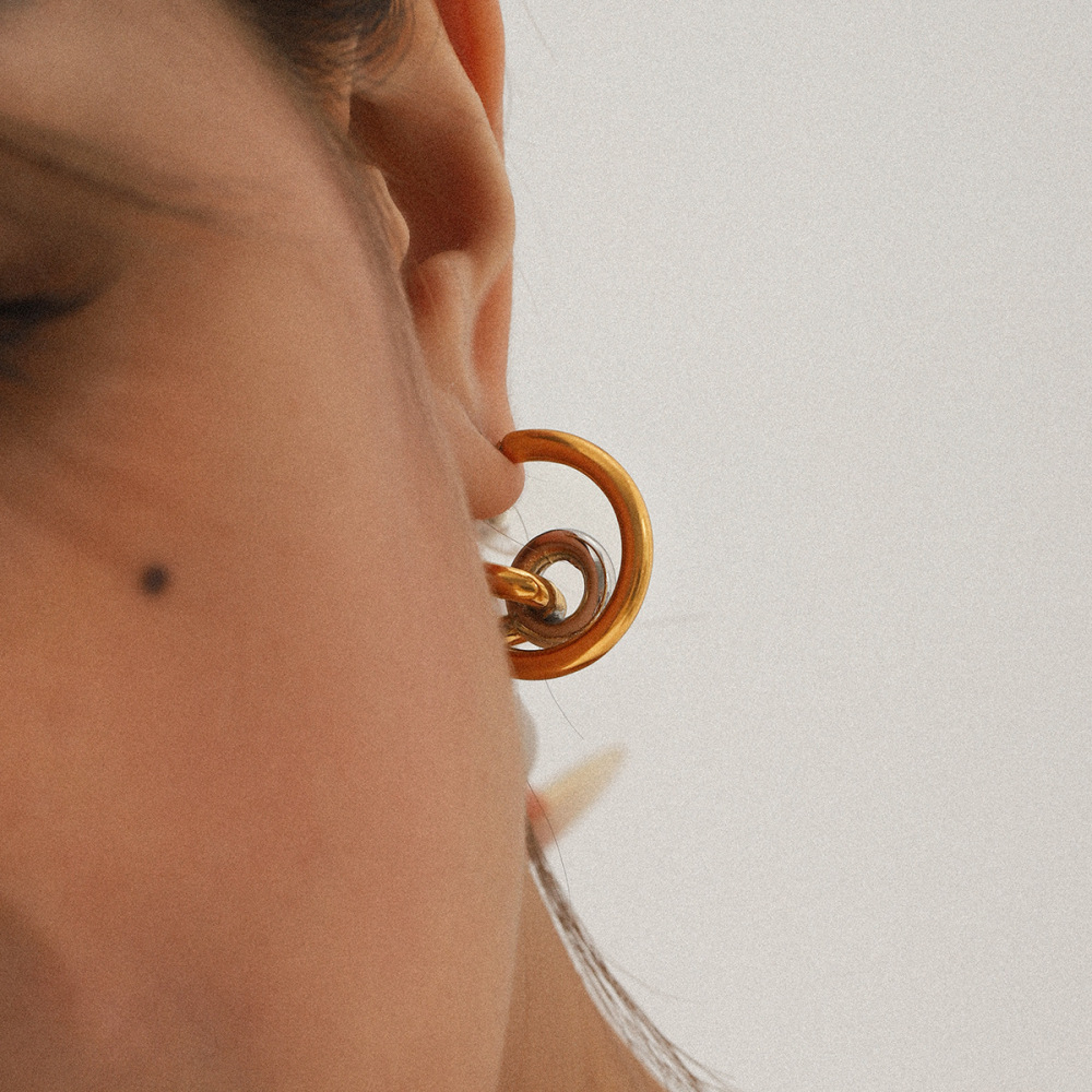 1 Paire De Boucles D'Oreilles Puces Pour Femme, En Acier Inoxydable Imperméable, Couleur Or, De Forme Irrégulière, À Porter Au Quotidien h5Image4