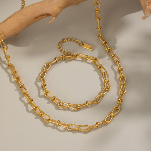 Ensemble Collier Et Chaîne En Acier Inoxydable Étanche Couleur Or h5 Image3