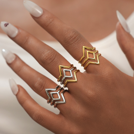 Bague minimaliste simple en acier inoxydable tissé, étanche, couleur or (1 pièce) 2