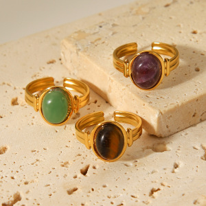 Bague Pour Femme En Acier Inoxydable Étanche Avec Pierre Naturelle, Forme Irrégulière, À Porter Au Quotidien (1 Pièce). h5 Image3