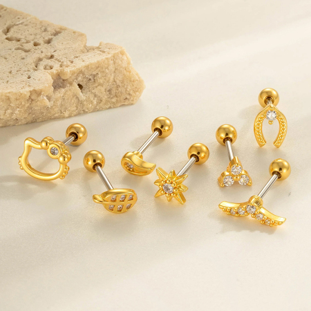 Boucles d'oreilles piercing pour femme, 1 pièce, feuilles simples, cuivre, couleur or, zircon