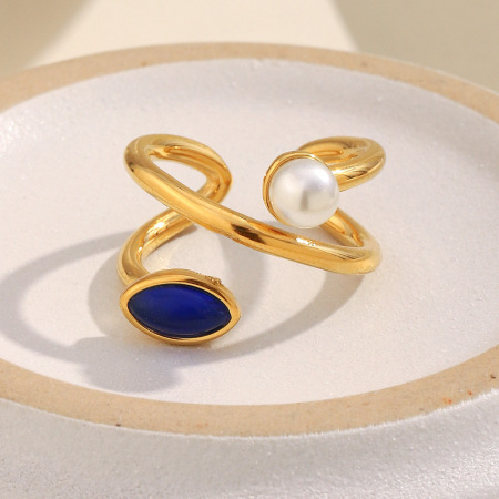 Bague en acier inoxydable étanche avec pierre naturelle (1 pièce)