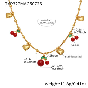 Ensemble De Bijoux Pour Femmes En Acier Inoxydable Doré, Couleur Cerise Vive (1 Pièce). h5