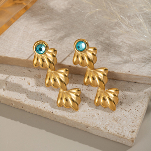 1 Paire De Boucles D'Oreilles Pendantes En Acier Inoxydable Doré, Étanches, En Forme De Coquillage h5 Image5
