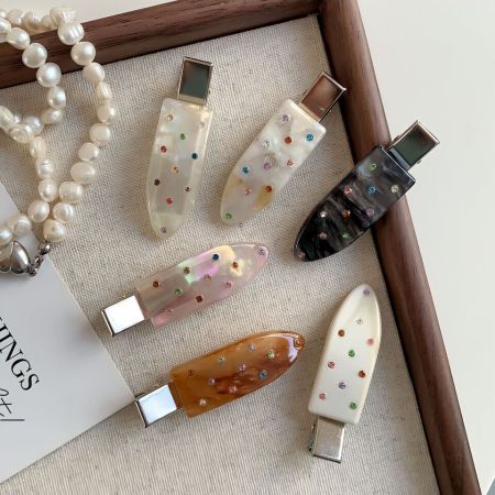 Pinces à cheveux pour femmes, 1 pièce, en feuille d'acétate de cellulose à pois brillants