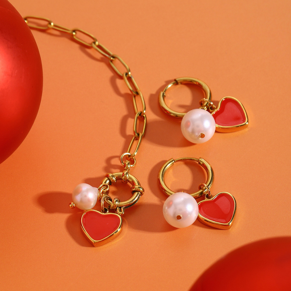 Bracelet À Breloques Romantique En Forme De Cœur, En Acier Inoxydable Étanche, Couleur Or (1 Pièce). Image4