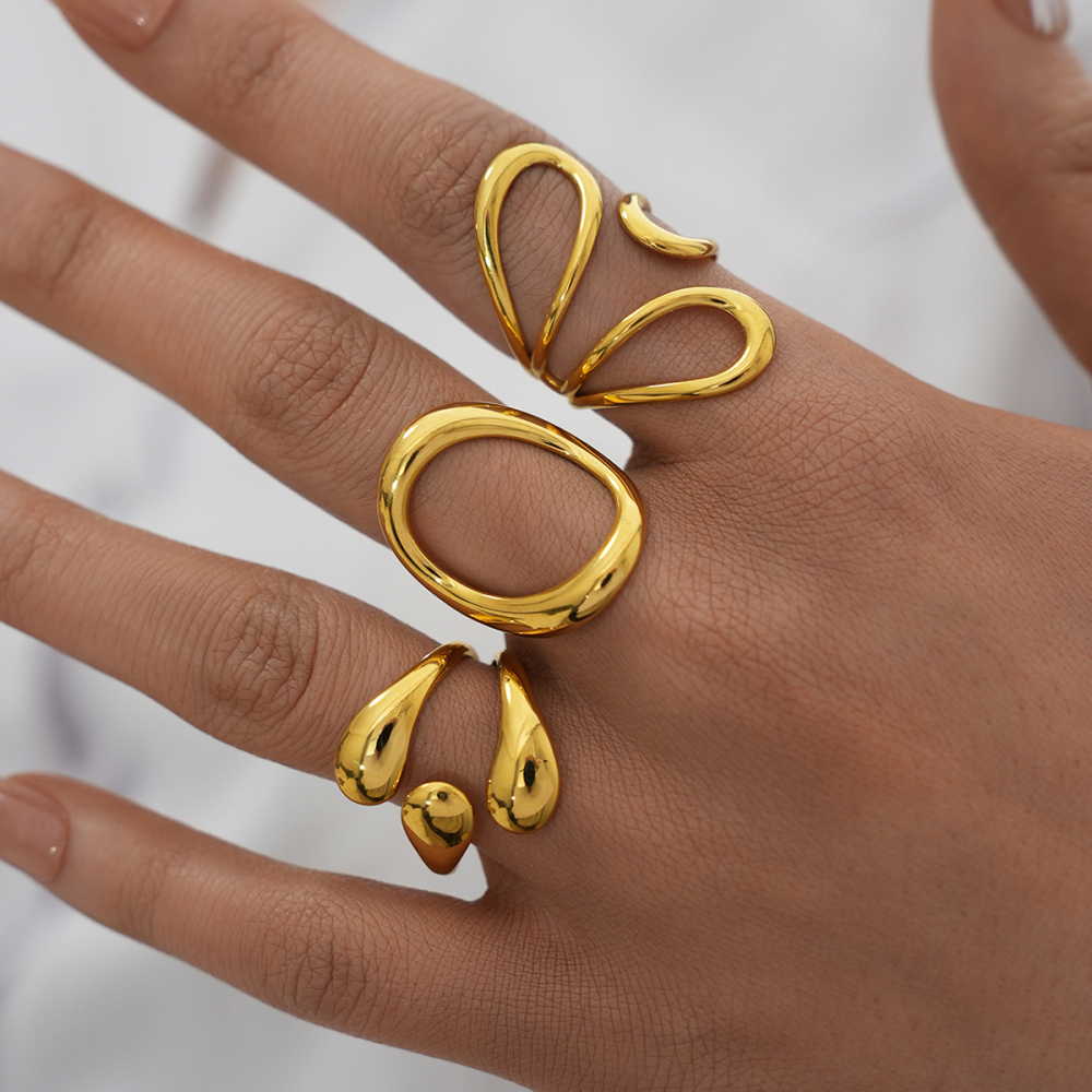 Bague Minimaliste Pour Femme, En Acier Inoxydable Étanche, De Forme Irrégulière Et Ajourée (1 Pièce). Image6