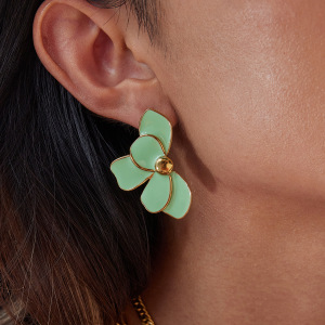1 Paire De Boucles D'Oreilles Puces Élégantes Pour Femme, En Acier Inoxydable Imperméable, Couleur Or, Avec Motif Floral. h5 Image4