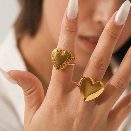Bague simple en acier inoxydable couleur or, style Daily Heart, 1 pièce 2