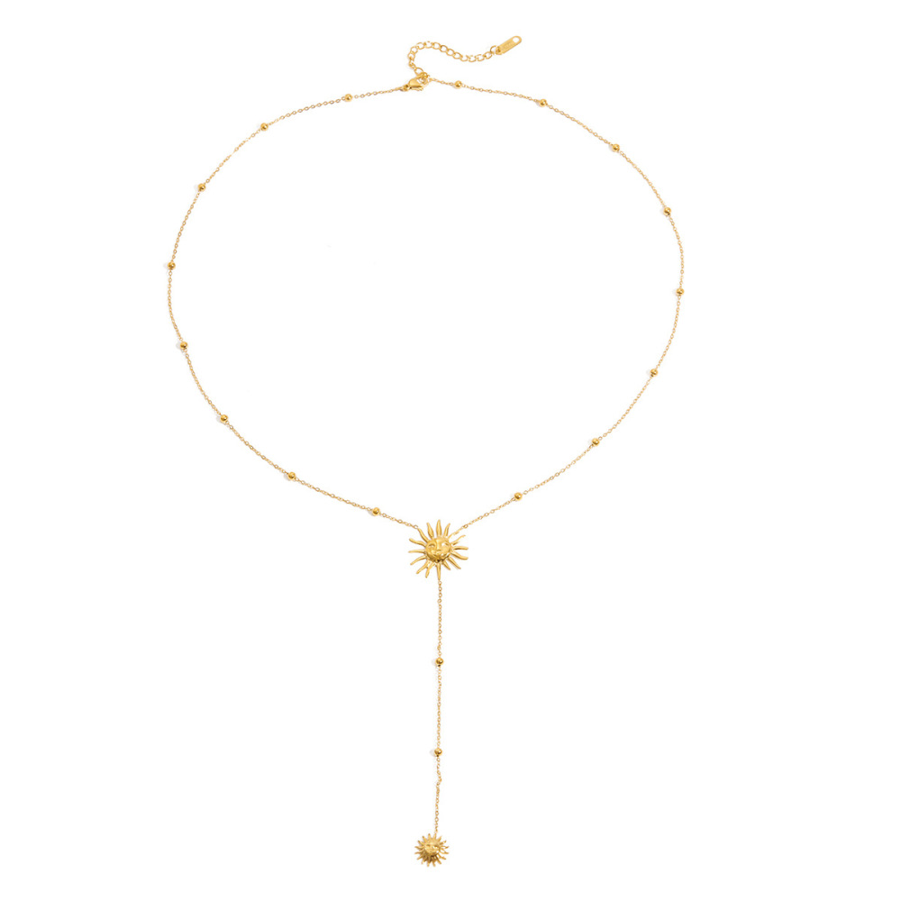 Collier Pendentif Femme Sexy En Acier Inoxydable, Couleur Or, Avec Pendentif Soleil Long Et Étanche (1 Pièce) Image8
